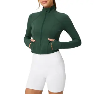 Aoysky Women's Cropped Workout Jackets - Full Zip Up, Slim Fit, Lightweight Athletic Tops with Thumb Holes, Pockets, Jackets Zip Up