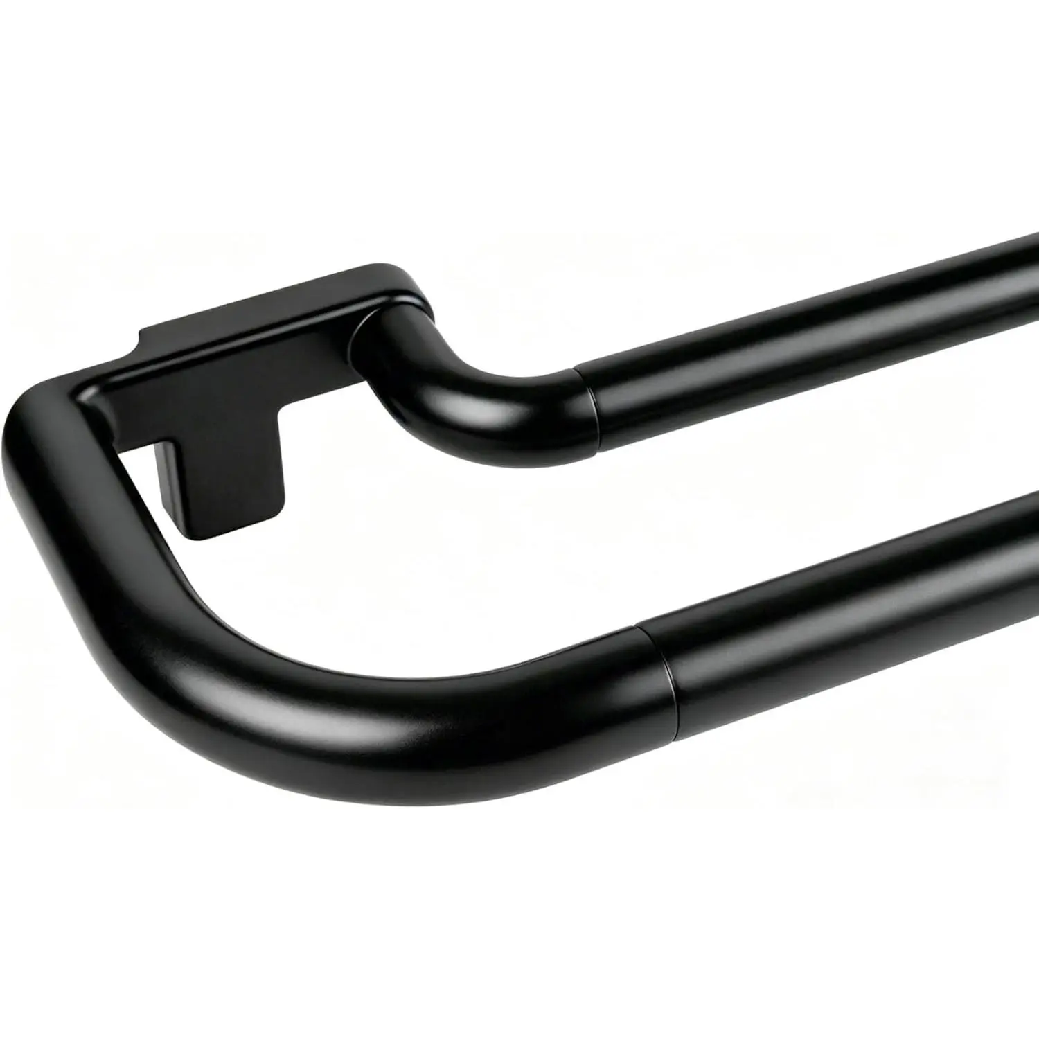 Adjustable Wrap Around Double Blackout Curtain Rod, Black, 6/8 Inch Diameter, Adjustable for Windows 32 to 86 Inches, Fit 55 to 82 Inches, Room Darkening Drapery Rod