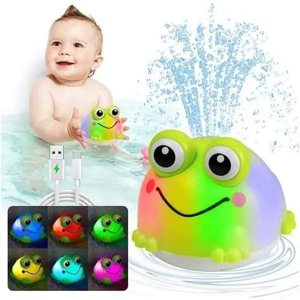 Light Up Bath Toys for Kids Ages 1-3 - Rechargeable Frog Bath Toy Sprinkler for Babies 6-12 Months - Water Pool Bathtub Fountain Toys - Infant Toddlers Boys Girls Birthday Gifts