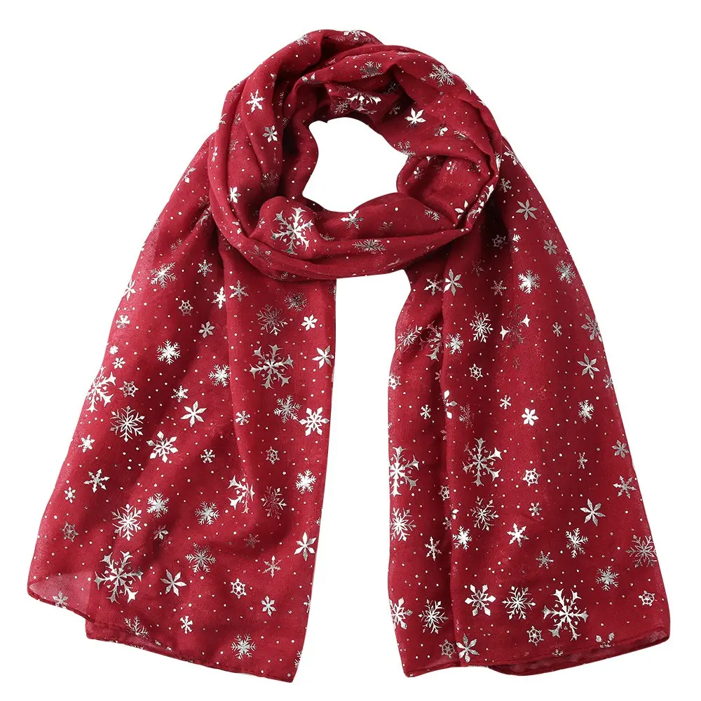 Women’s Winter Cotton Blend Scarf - Snowflake & Silver Polka Dots Print, Warmth-Focused Soft Shawl Wrap, Christmas Gift for Women, Elegant Holiday Accessory for Fall-Winter Outfits