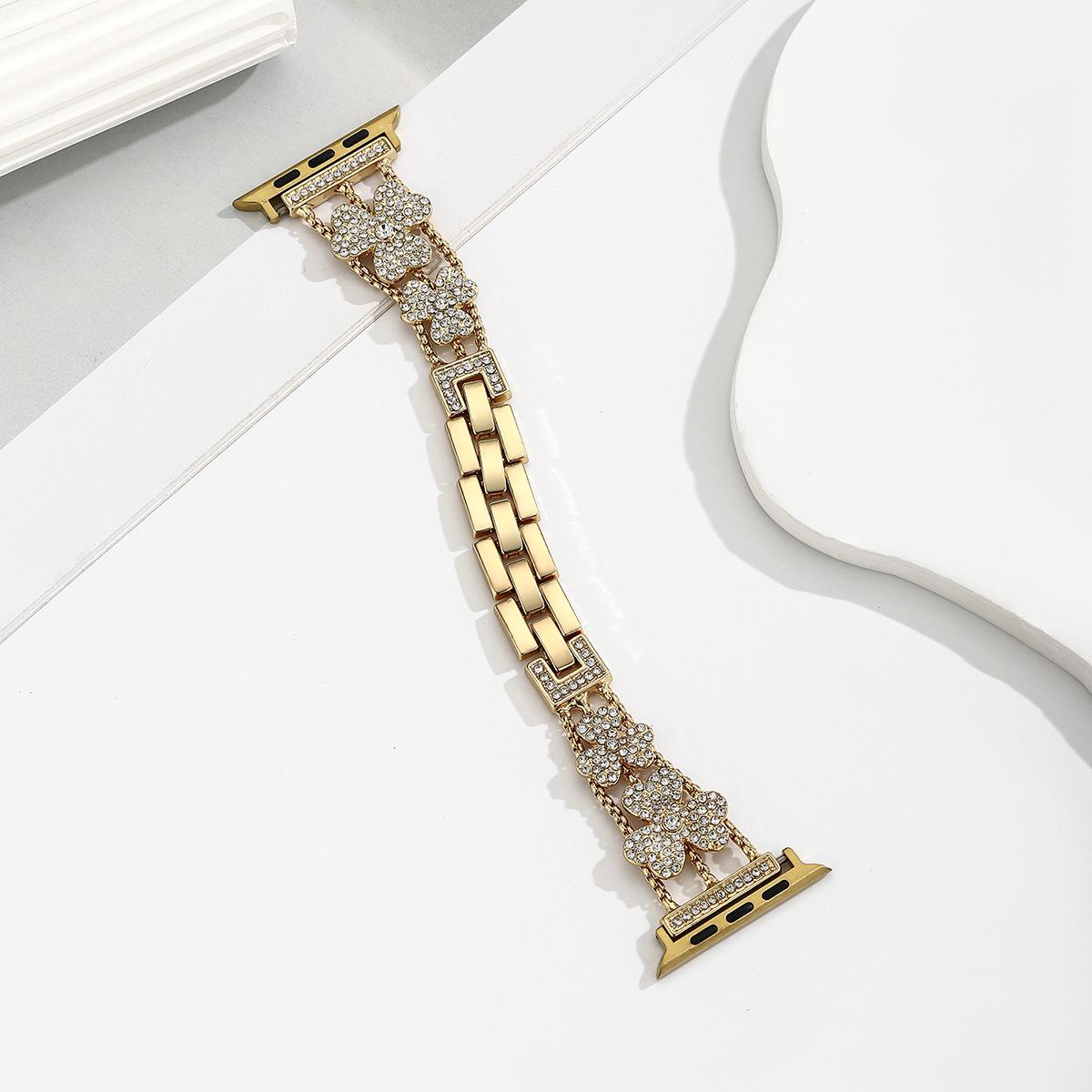 Clover Rhinestone Apple Watch Band – Luxury Jewelry Strap for 38–45mm (Series 1–10, SE), Elegant Women’s Design