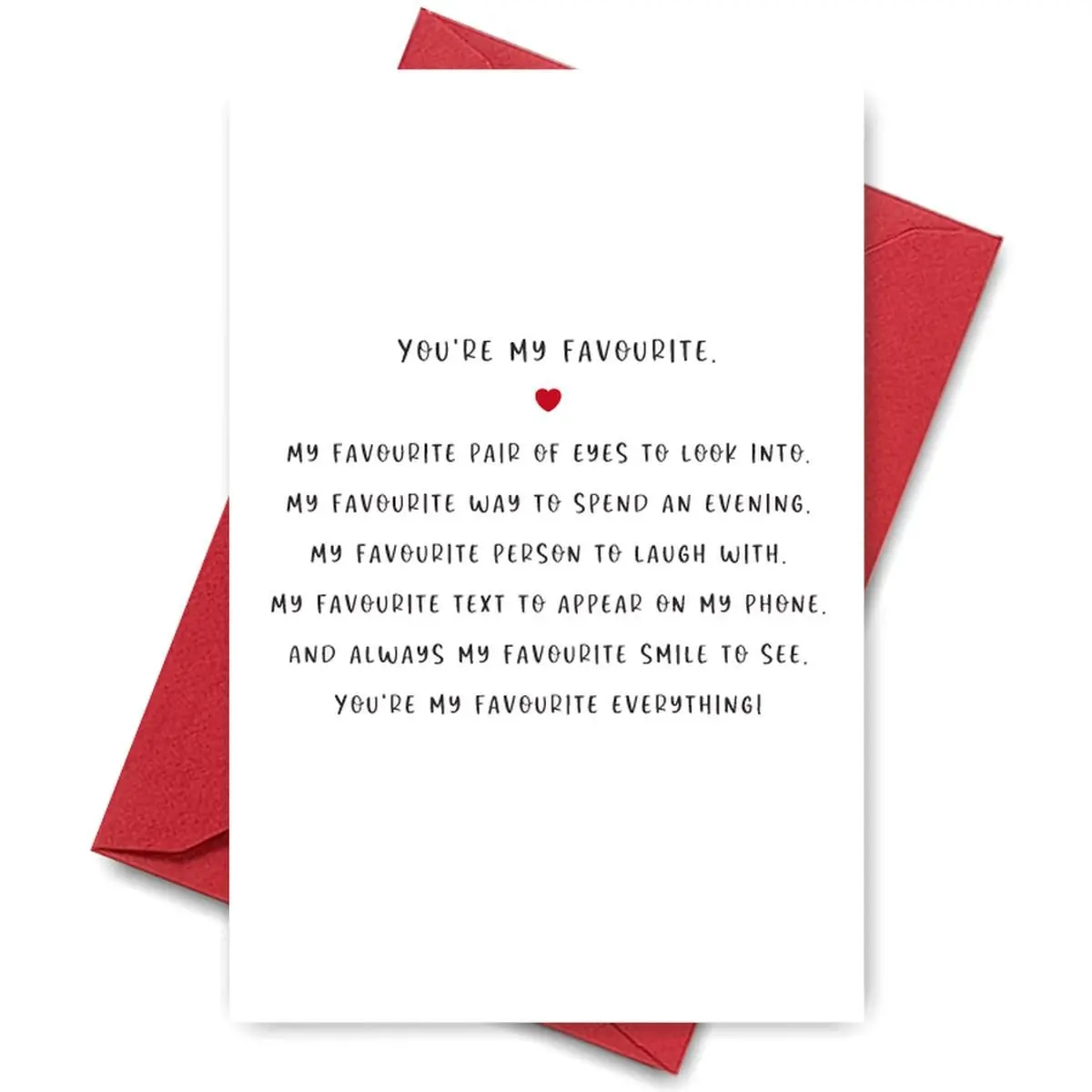 1PC Heartfelt Valentine's Day Card, "You're My Favourite Everything" Poem Design, For Romantic Partners, Perfect for Expressing Deep Affection on Valentine's Day