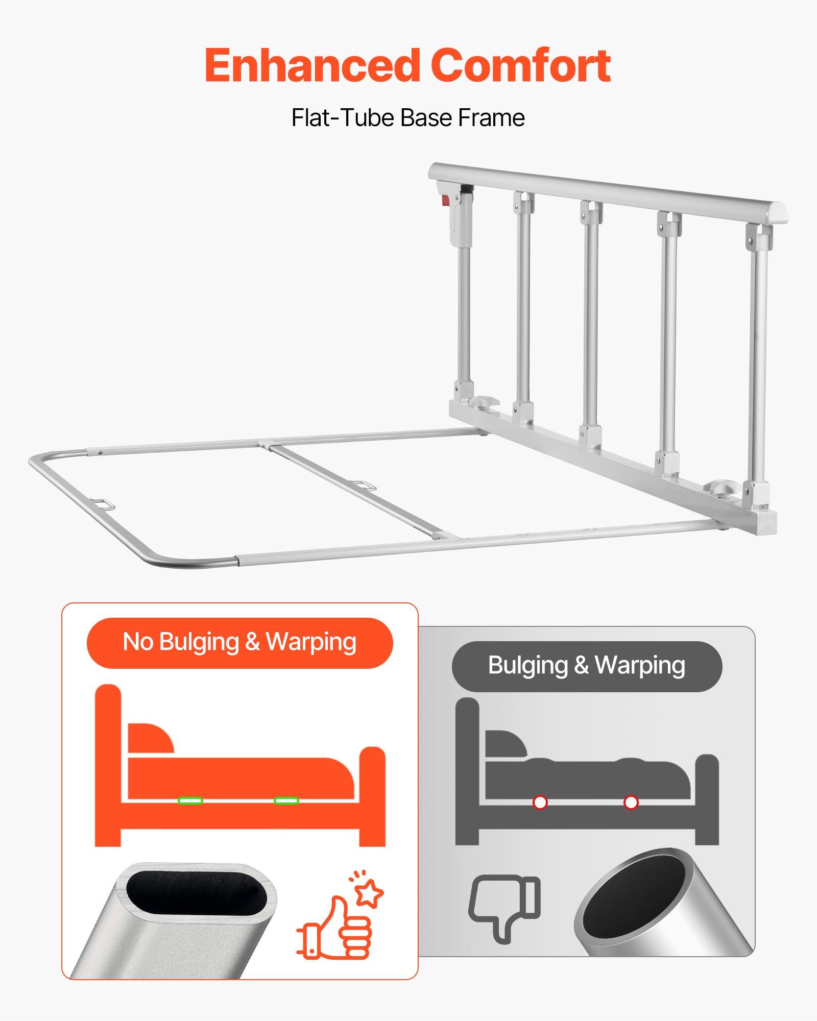 VEVOR Foldable Bed Rail for Elderly, 48 in Bedside Assist Rail with Fixing Strap, Adjustable Height Pipe Bedside Cane, High-Strength Metal Senior Bed Bar, Hand Guard Grab Fits King, Queen, Full, Twin