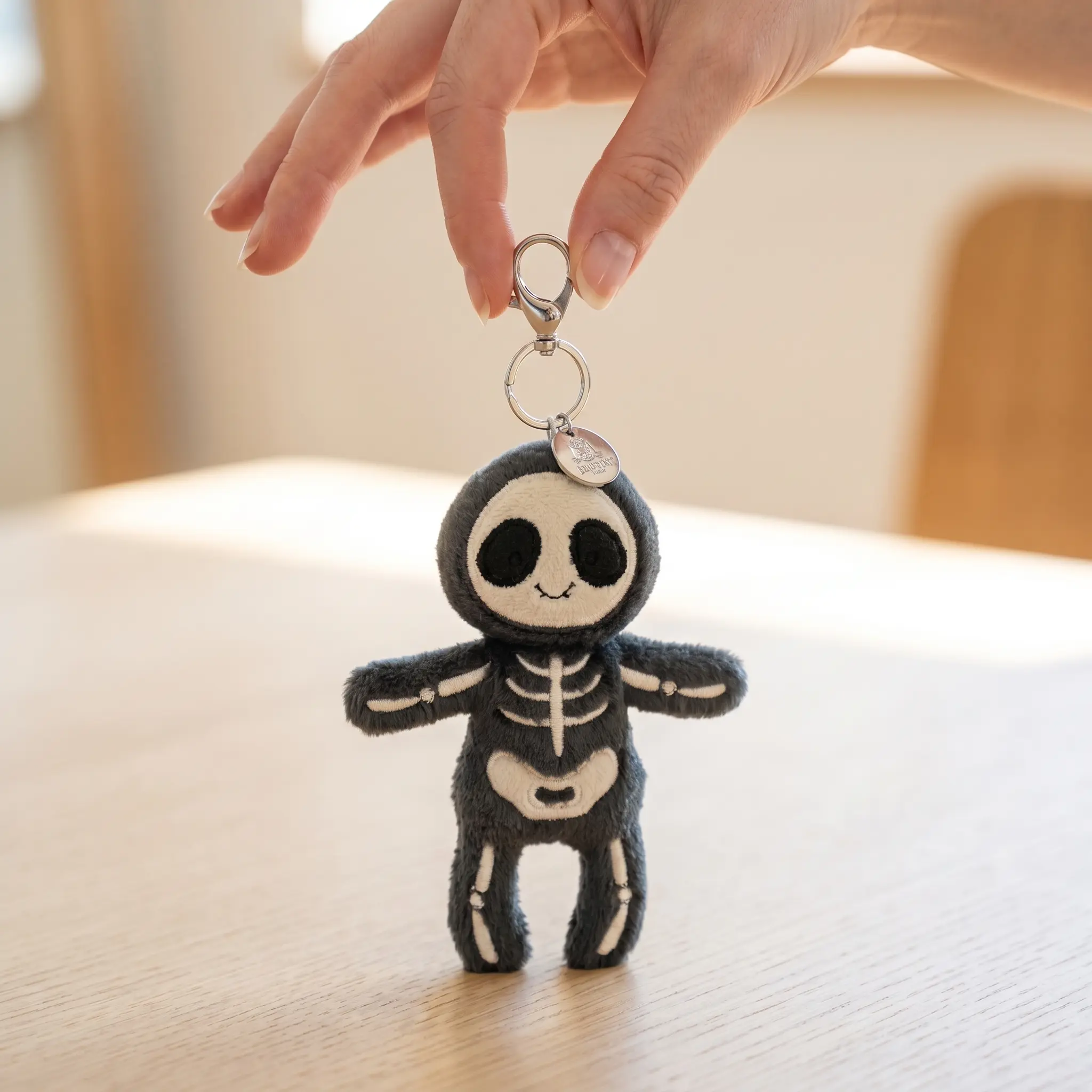 Kawaii Fluffy Black Skeleton Dragon Plush Keychain - Kawaii Accessories, Cute Mythical Animal Bag Charm, Soft Stuffed Pendant for Backpacks, Funny Birthday Gift for Teens, Birthday Gift Ideas, Whimsical, Keychains For Backpacks, Dragon Figure, Cute Collec