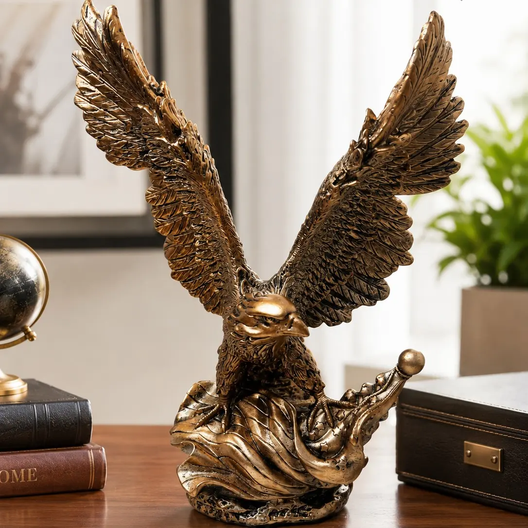 Copper Color Eagle Statue Decoration, Home Office Decor, Decorative Ornaments, Resin Animal Ornaments, Resin Animal Figurines, Resin American Bald Eagle Sculpture, Powerful Eagle Ornament for Living Room, Office Desk, Symbol of Strength and Success