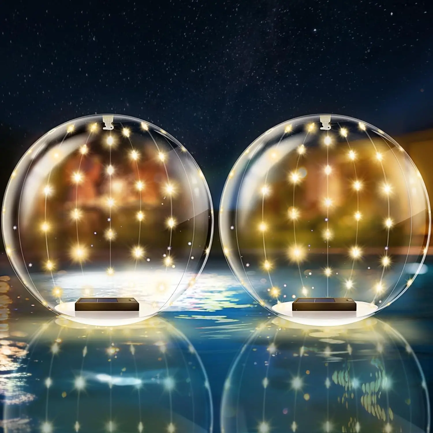 Floating Pool Lights 2 Pack Inflatable Orb Lights with Remote Control - 8 Lighting Modes, Waterproof Solar Powered, Long Runtime, Perfect for Ponds, Backyard Parties, Pool Decor (Warm Light)