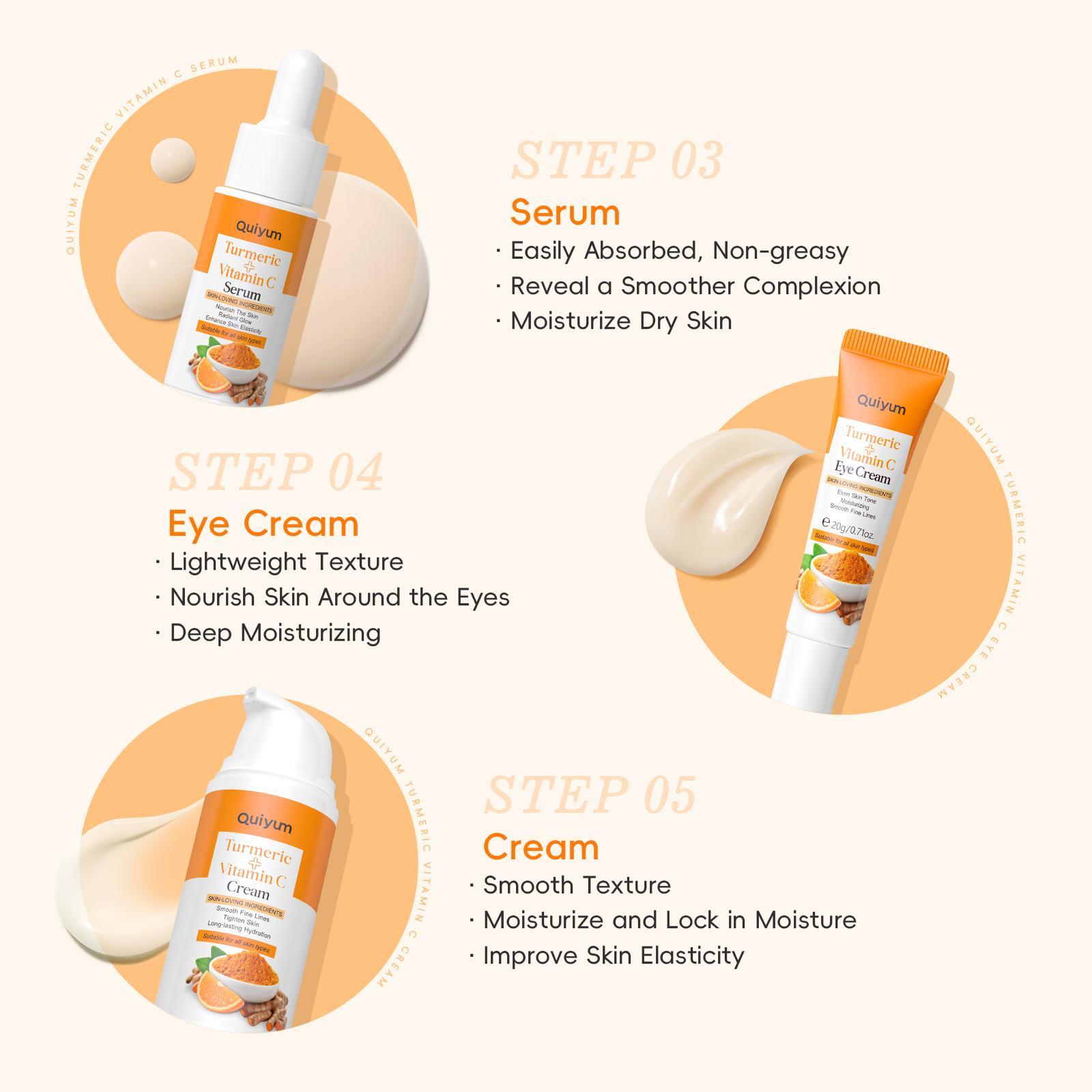 Quiyum Turmeric Vitamin C Skincare Set, Turmeric Glow Set, Moisturizing Skin Care Set, Including Cleanser, Toner, Cream, Eye Cream, Serum, Soap, Mud Mask, Gift Box, for Women & Girls