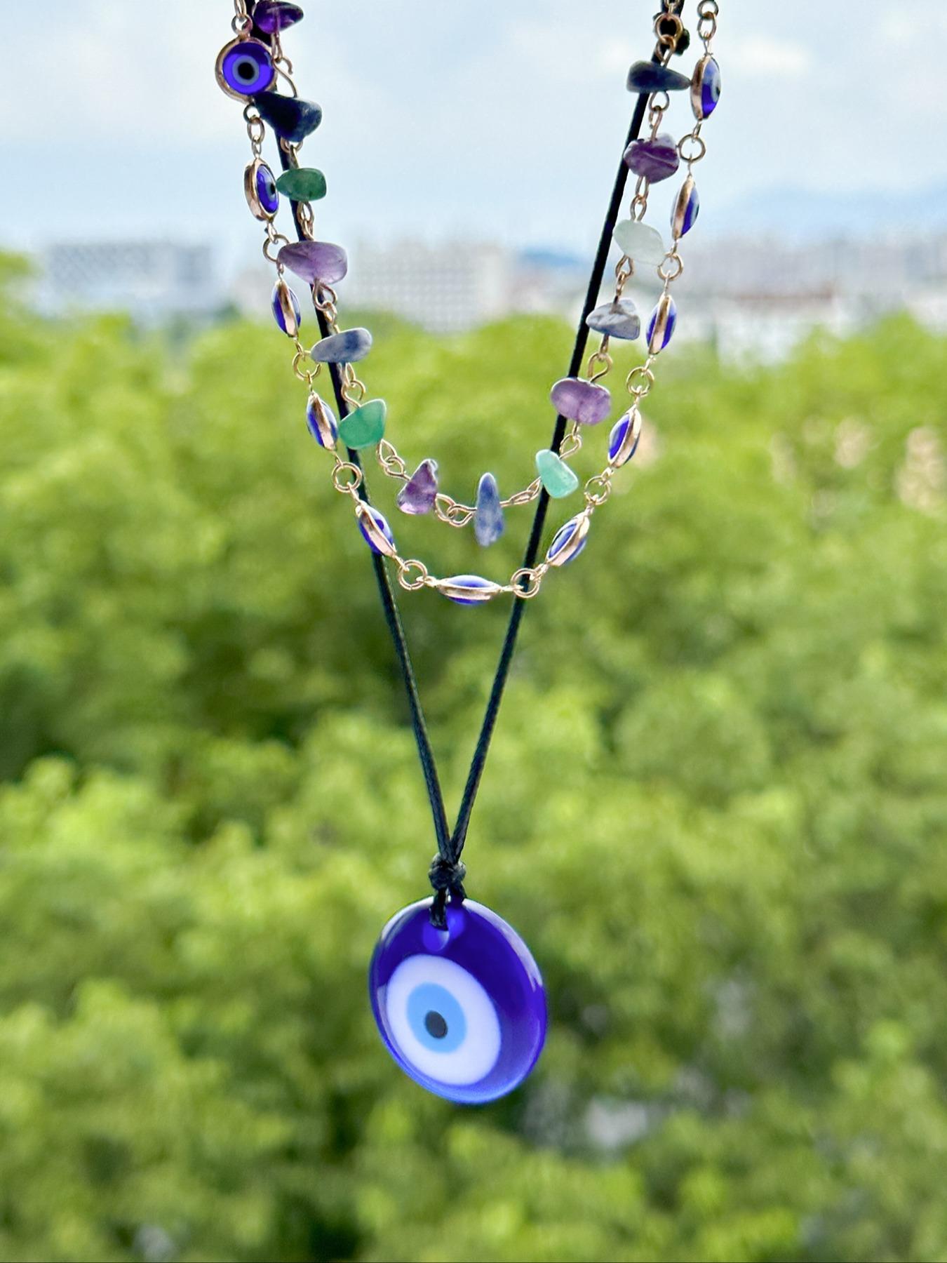 Vintage Evil Eye Design Pendant Necklace, Elegant Beaded Necklace, Boho Style Mexican Necklaces, Jewelry for Women for Gift, Fashion Matching Accessory