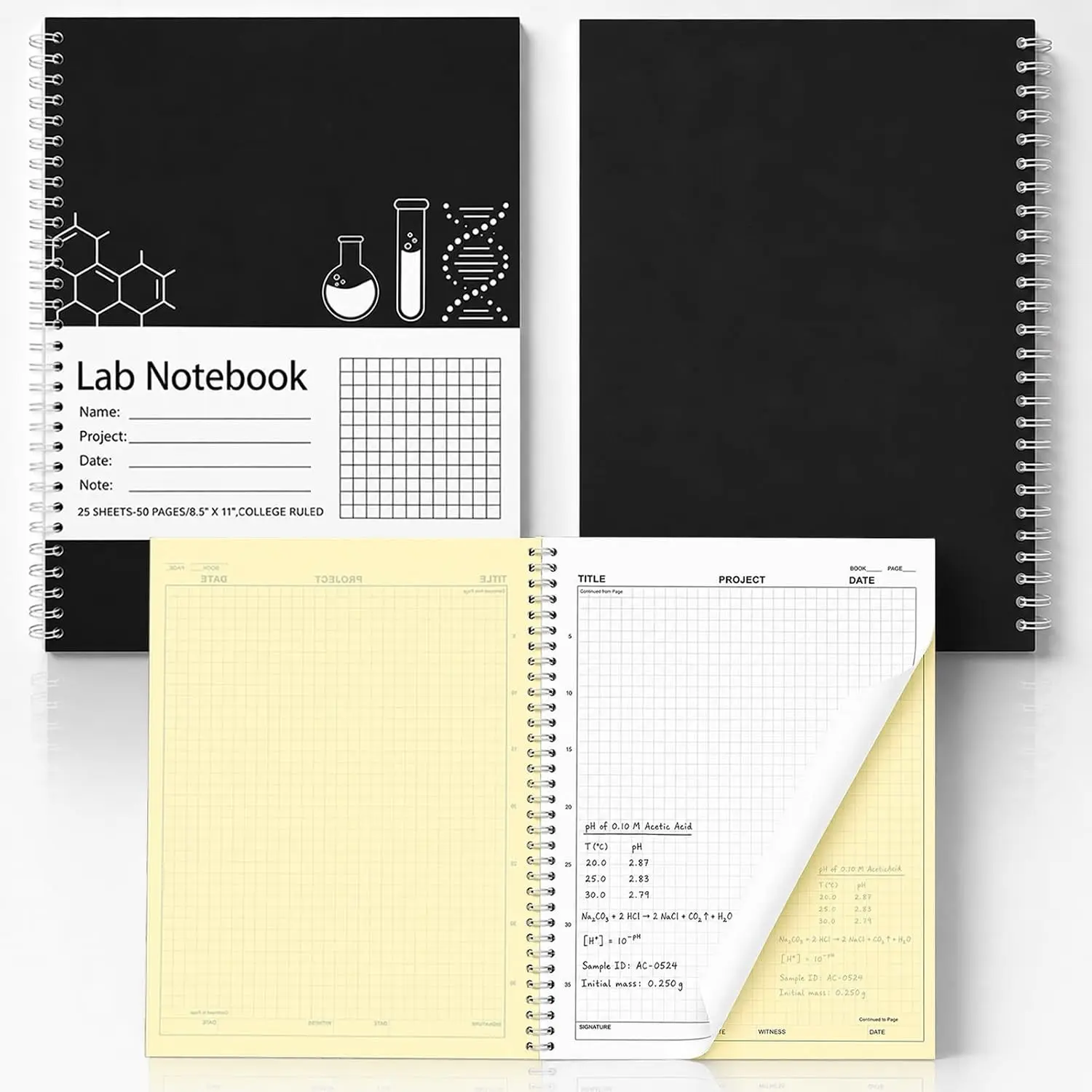 2 Pack Carbon Copy Lab Notebook with Acrylic Shield for Students | 8.5'' X 11" Lab Notebook Carbon Copies,50 Set of Pages 100 Pages Total Carbonless Lab Notebook for Researchers&Engineers