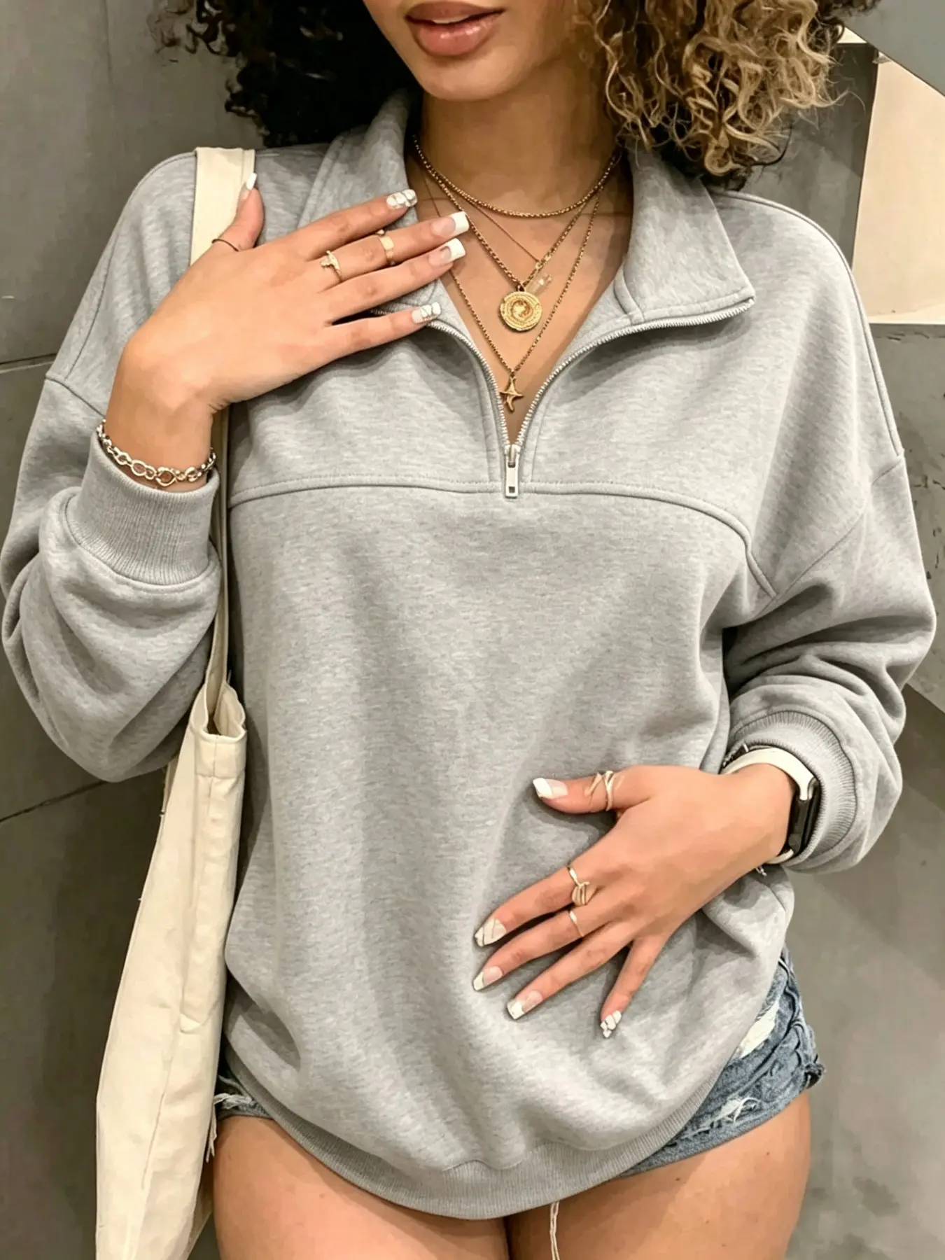 Y2K Women's American Vintage Minimalist Solid Color Drop Shoulder Loose Casual Quarter-Zip Sweatshirt, Minimalist Basic Versatile Commute Top, Suitable for Daily Home, Outdoor, Dating and Fitness Outfits # Multiple Colors Available