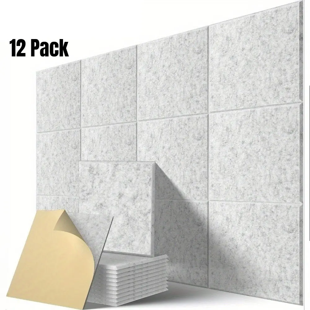 12-Piece Soundproof Acoustic Panels, 12x12 Inch Self-Adhesive High-Density Wall Boards, 30x30x0.9cm, for Podcast Studio, Living Room, Office