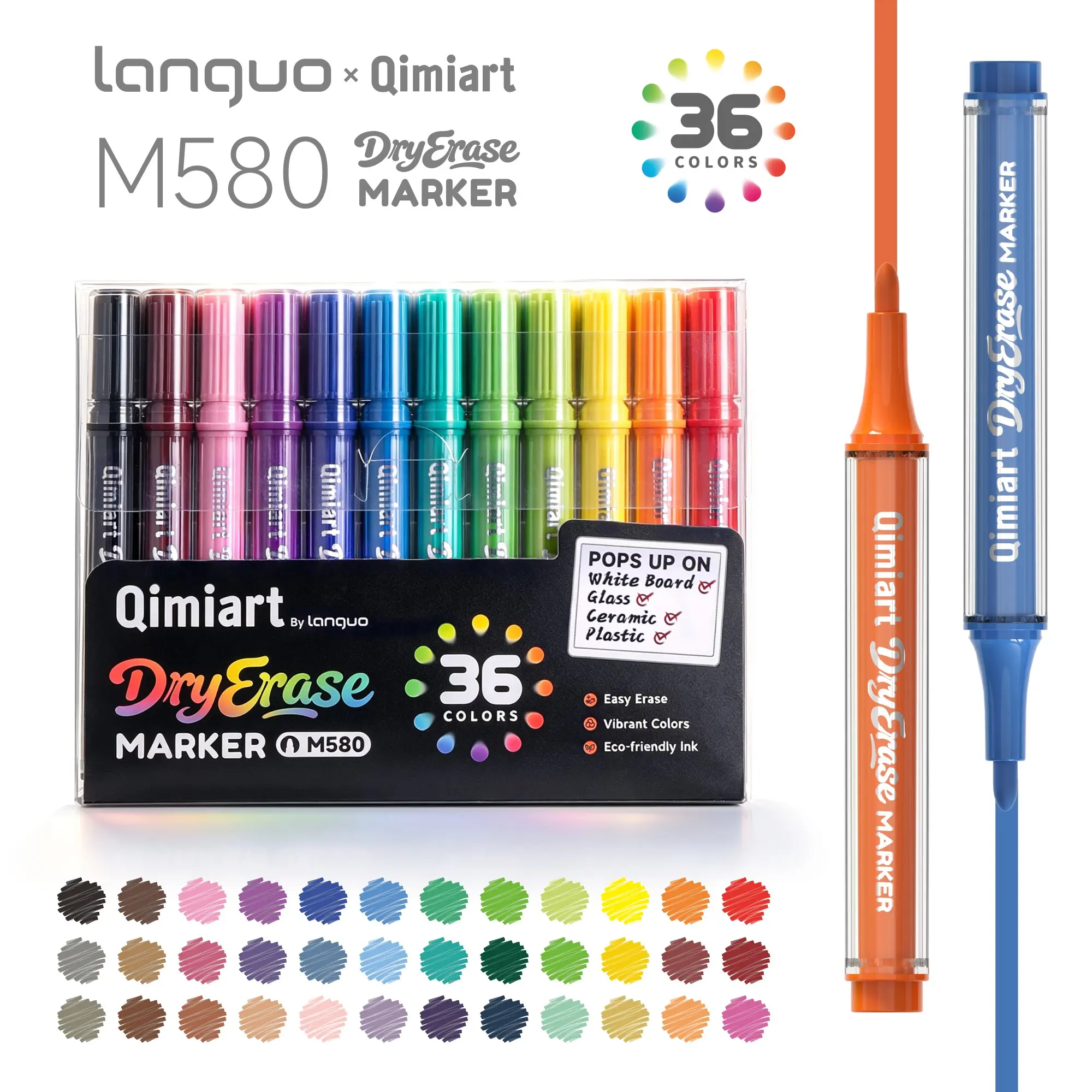 Languo 36 Color Dry Erase Whiteboard Markers, Bullet Tip, Low Odor Ink, Easy to Erase, Ideal for Whiteboards, Glass, Office, Classroom, Home