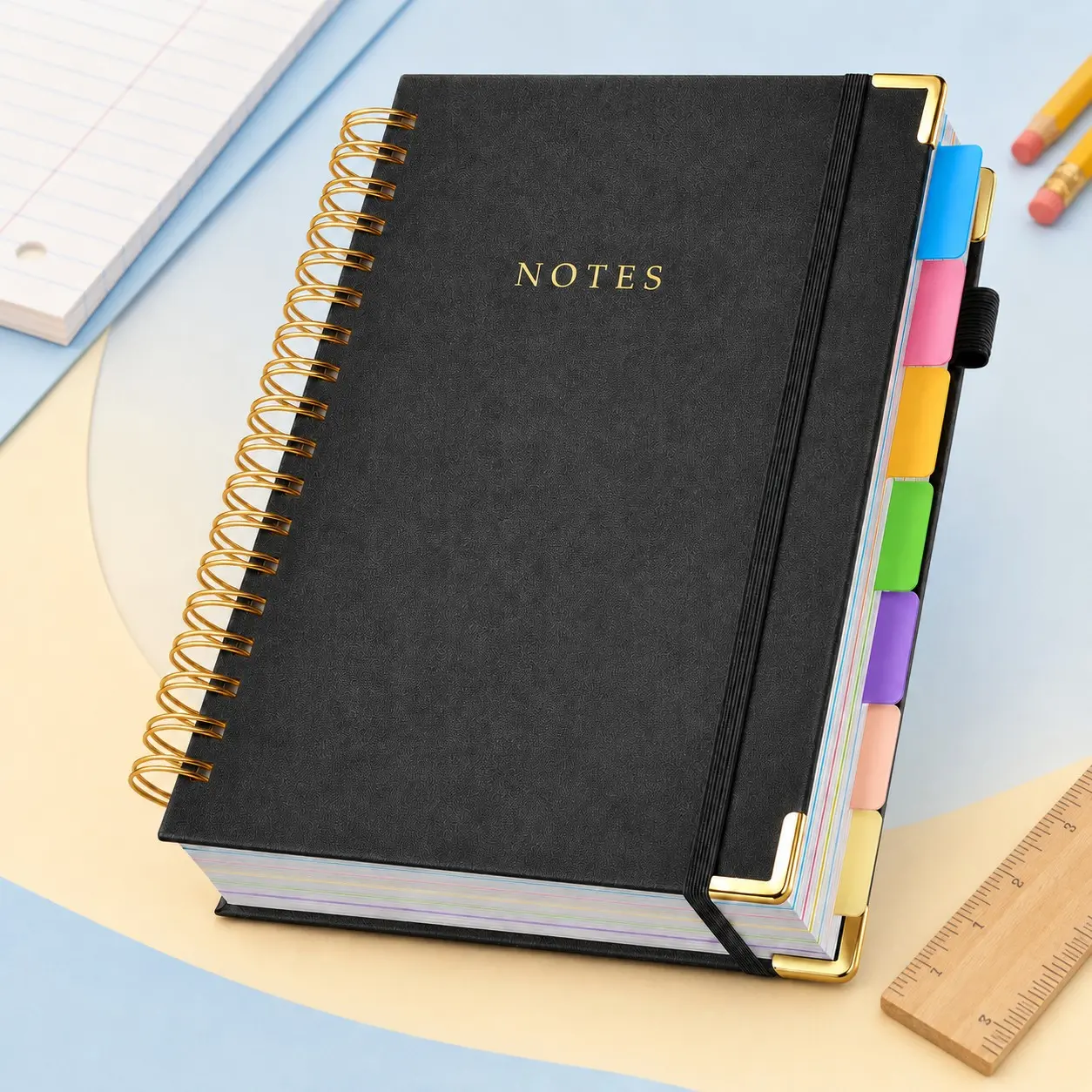 2026 Hardcover Spiral Notebook, 300 Pages, Leather, 5-Subject, 8x10 Inch, Removable Dividers, for Work, School, Travel, Study, Organizer Notebook
