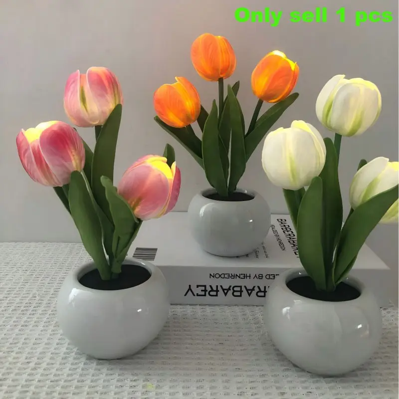 Tulip Artificial Flower LED Night Light, Decorative Light, USB Powered Indoor Ambiance Bedside Lamp, Warm Night Light for Weddings and Events