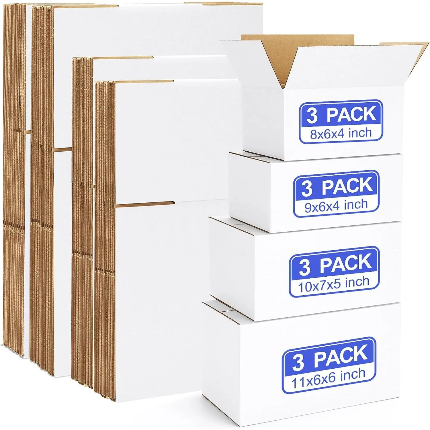 12 Pack Small Shipping Boxes  Sizes, White Corrugated Box Mailers, 8x6x4 &9x6x4 & 10x7x5 & 11x6x6 3 count Each Small Boxes, Cardboard Boxes for Packaging Small Business, Mailing