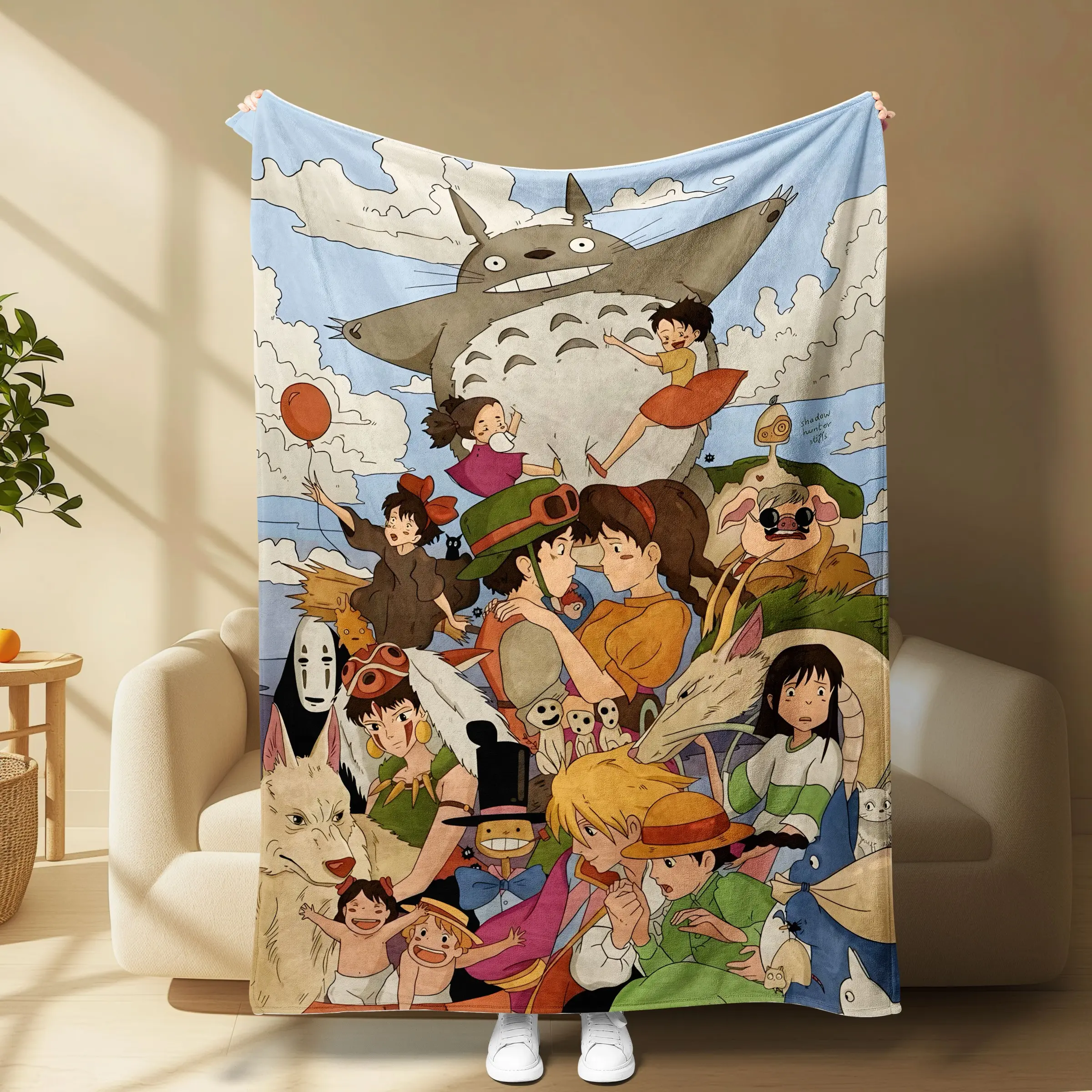 Ghibli Collage Throw Blanket, Totoro Kiki Spirited Away Ponyo, Soft Flannel Fleece, Warm All Season, Gift for Anime Fans