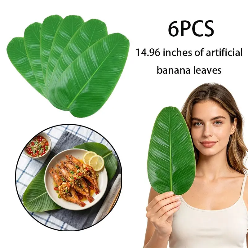 6pcs Realistic Banana Leaf Plant Placemat, Table Mat, Aesthetic Forest Wedding Party Decoration Props, Food Display Decor Photography Background, Plastic Placemats, Table Placemats