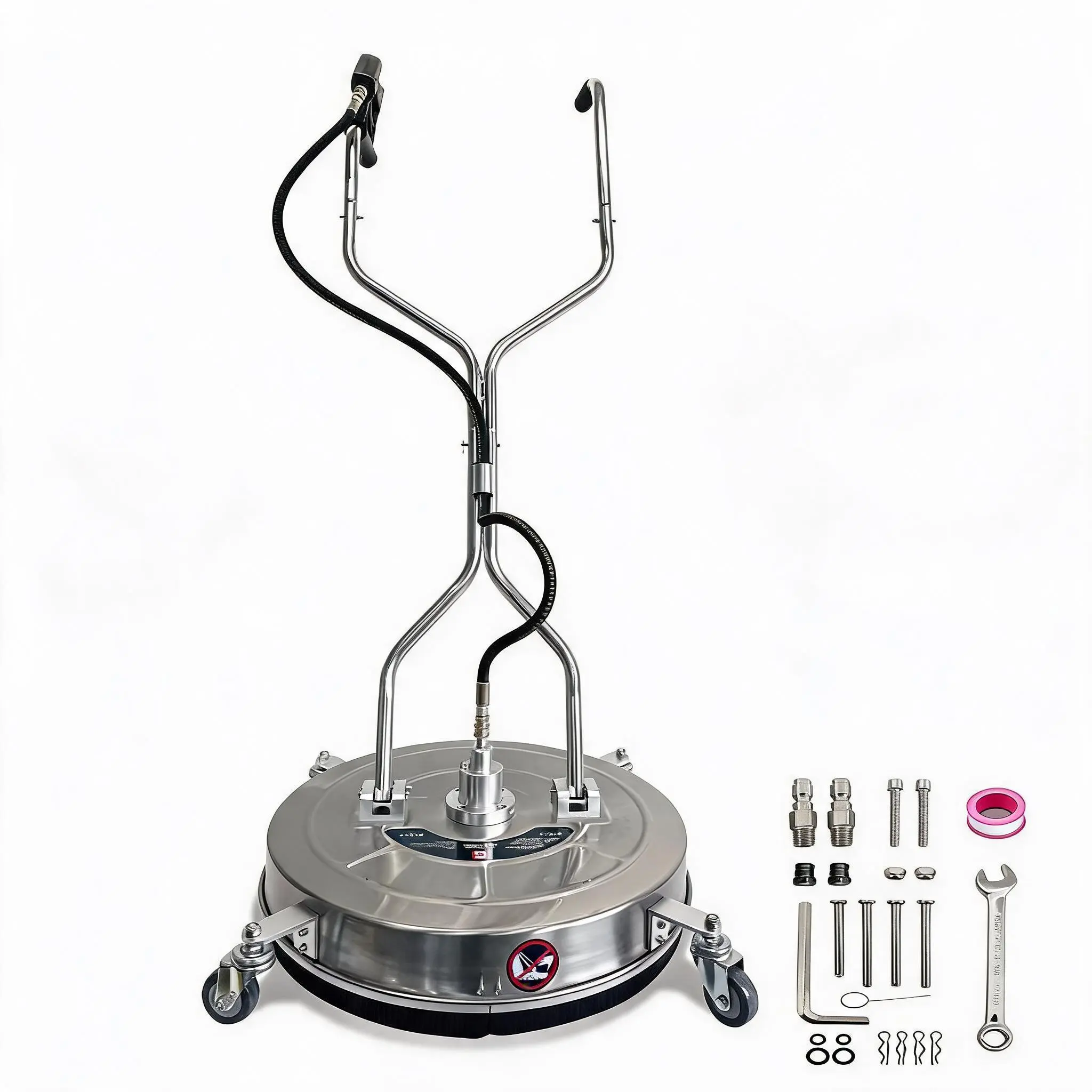 20'' Pressure Washer Surface Cleaner with 4 Wheels, Dual Handles Stainless Steel Pressure Cleaner, Surface Cleaner for Driveway Concrete&Sidewalk, Silver
