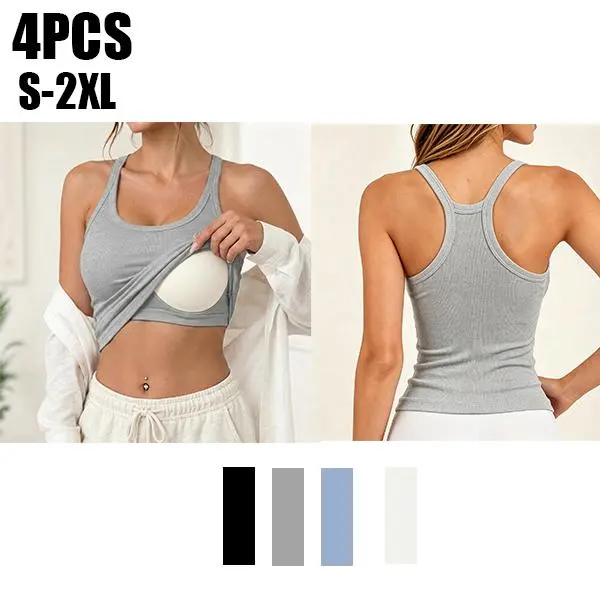 EssElegance All-Day Wear Racerback Cropped Built-in Bra Tank Top Stretchy Athletic Bodyshaper Camisole with Removable Pads