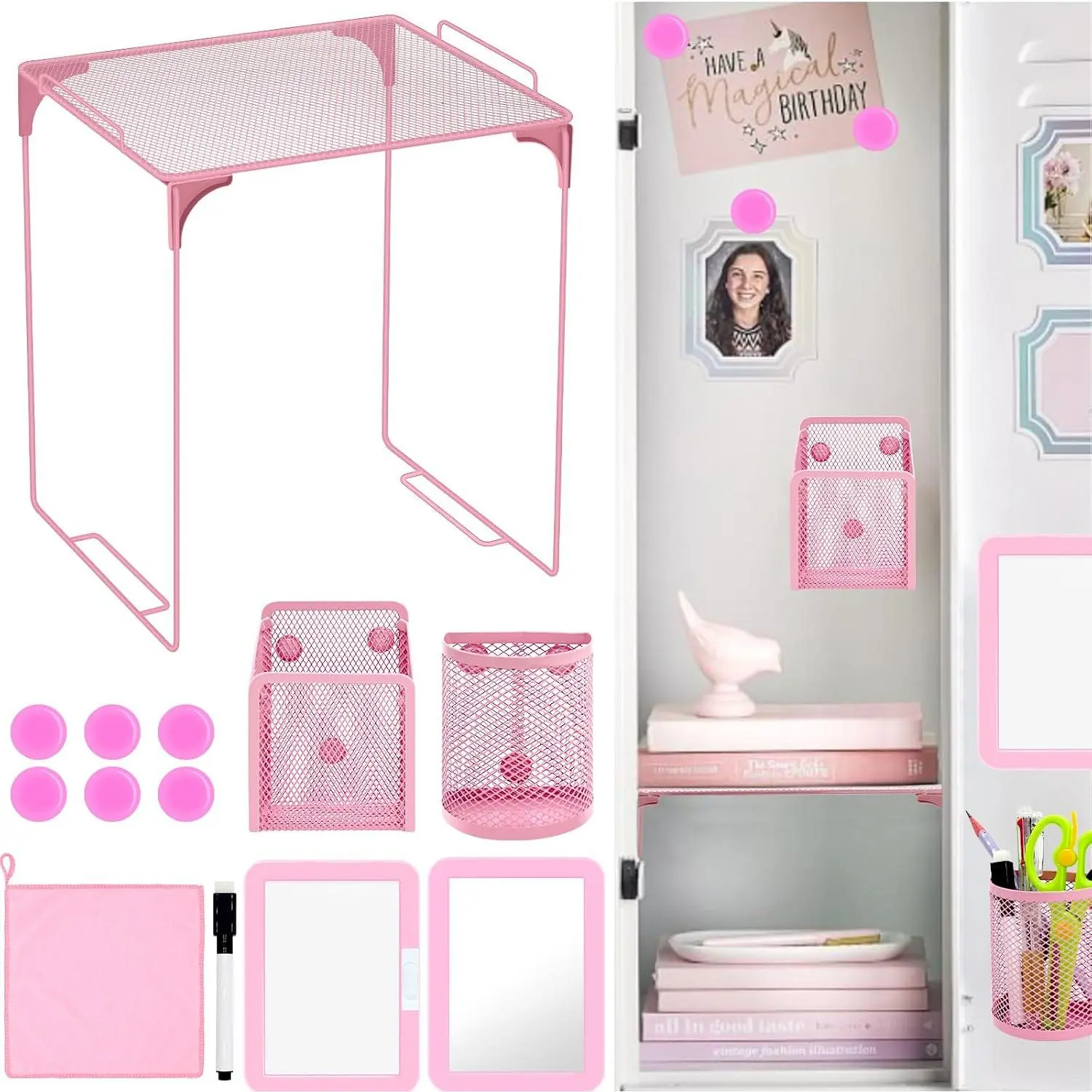 12 count Locker Organizer,  to School Essentials Locker Accessories, Locker Set Include Locker Shelf, Locker Mirror, Whiteboard ()
