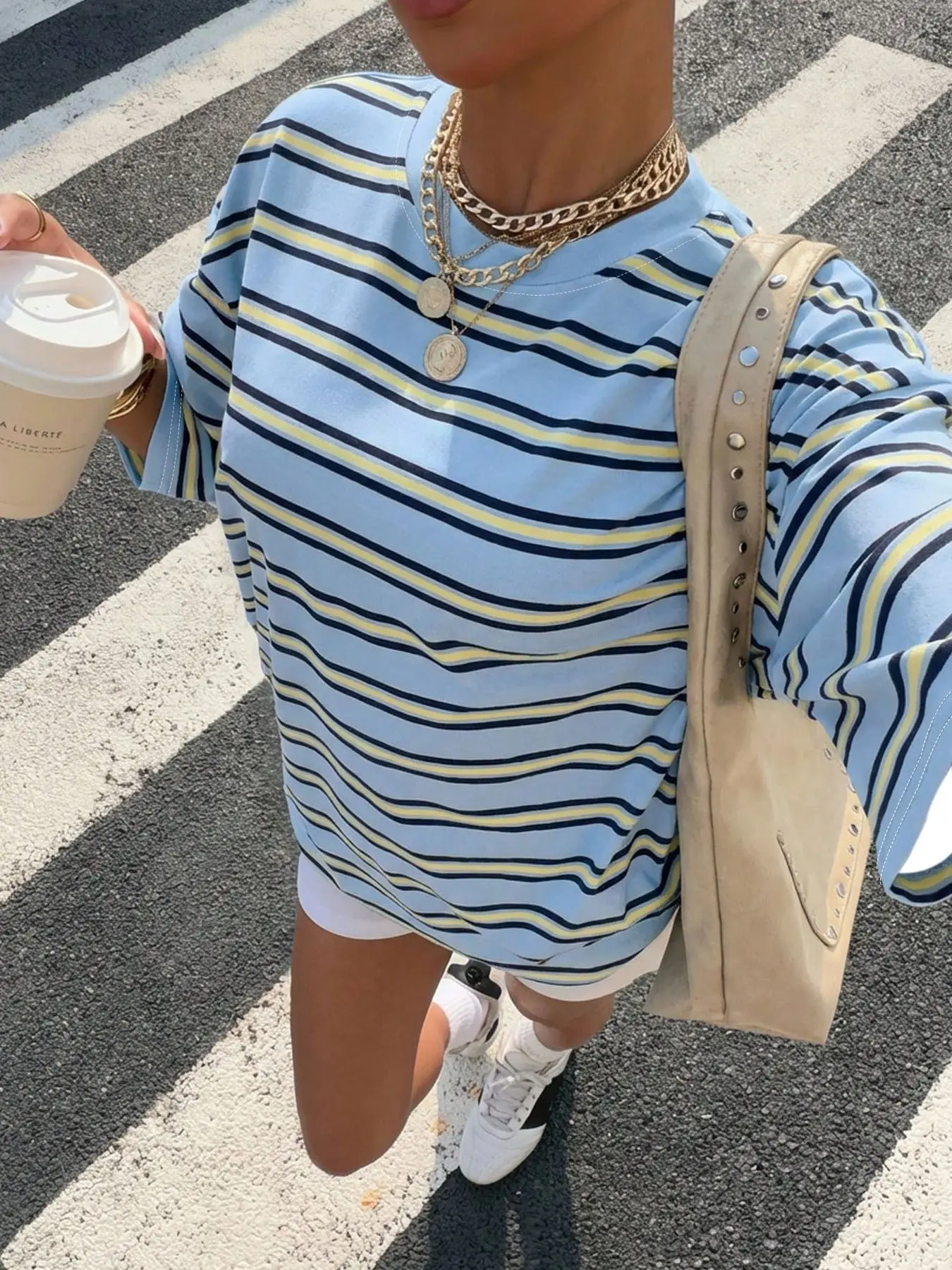 Women Soft Knit Horizontal Stripe Short Sleeve Tee, Loose Crew Neck Basic Casual Retro Striped Top, Street Style Streetwear Outfit For Daily Vacation