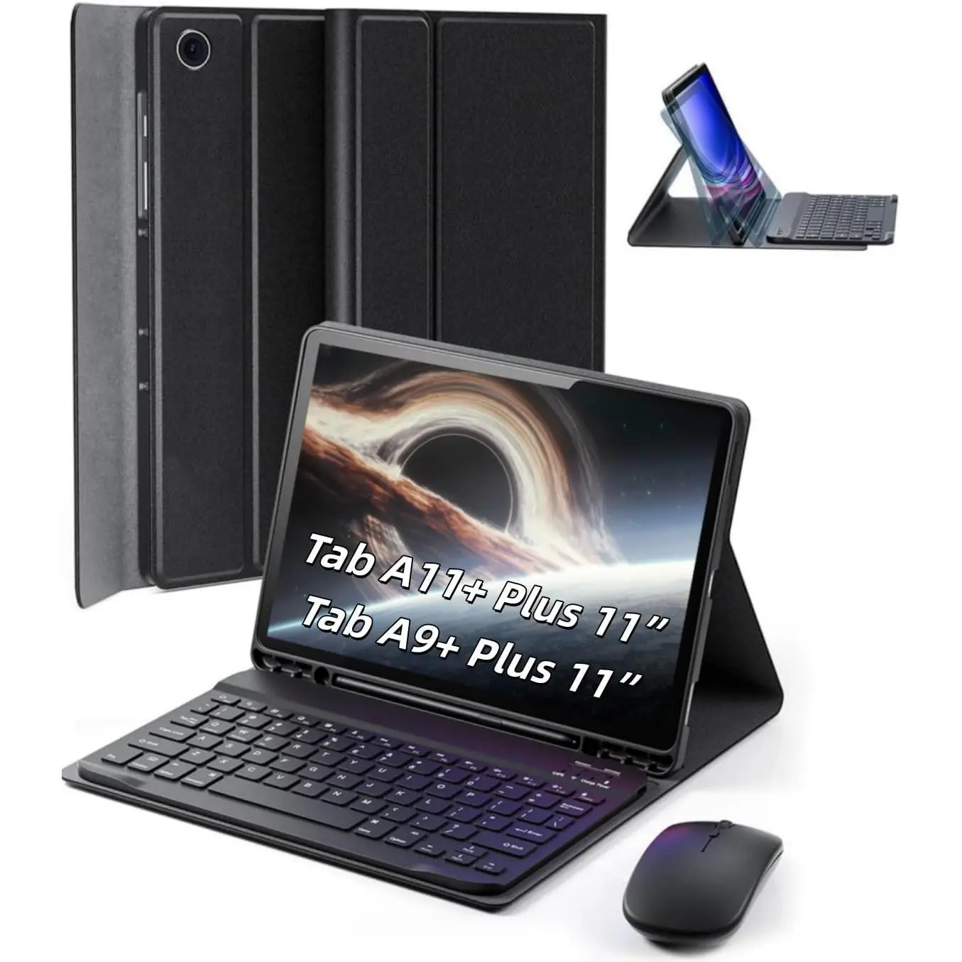 Case Keyboard for Samsung Galaxy Tab A9+ / A11+ Plus 2023/2025 11 Inch - Mouse and Detachable Magnetic Keyboard, Slim Case with S Pen Holder, Auto Sleep/Wake (Black)