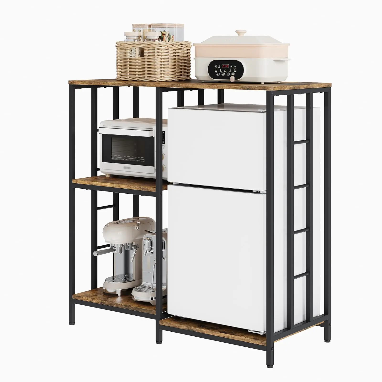 Mini Fridge Stand with Storage, Heavy Duty Kitchen Storage Rack with Shelves, Freestanding Coffee Bar Cabinet, 260LBS Load Capacity