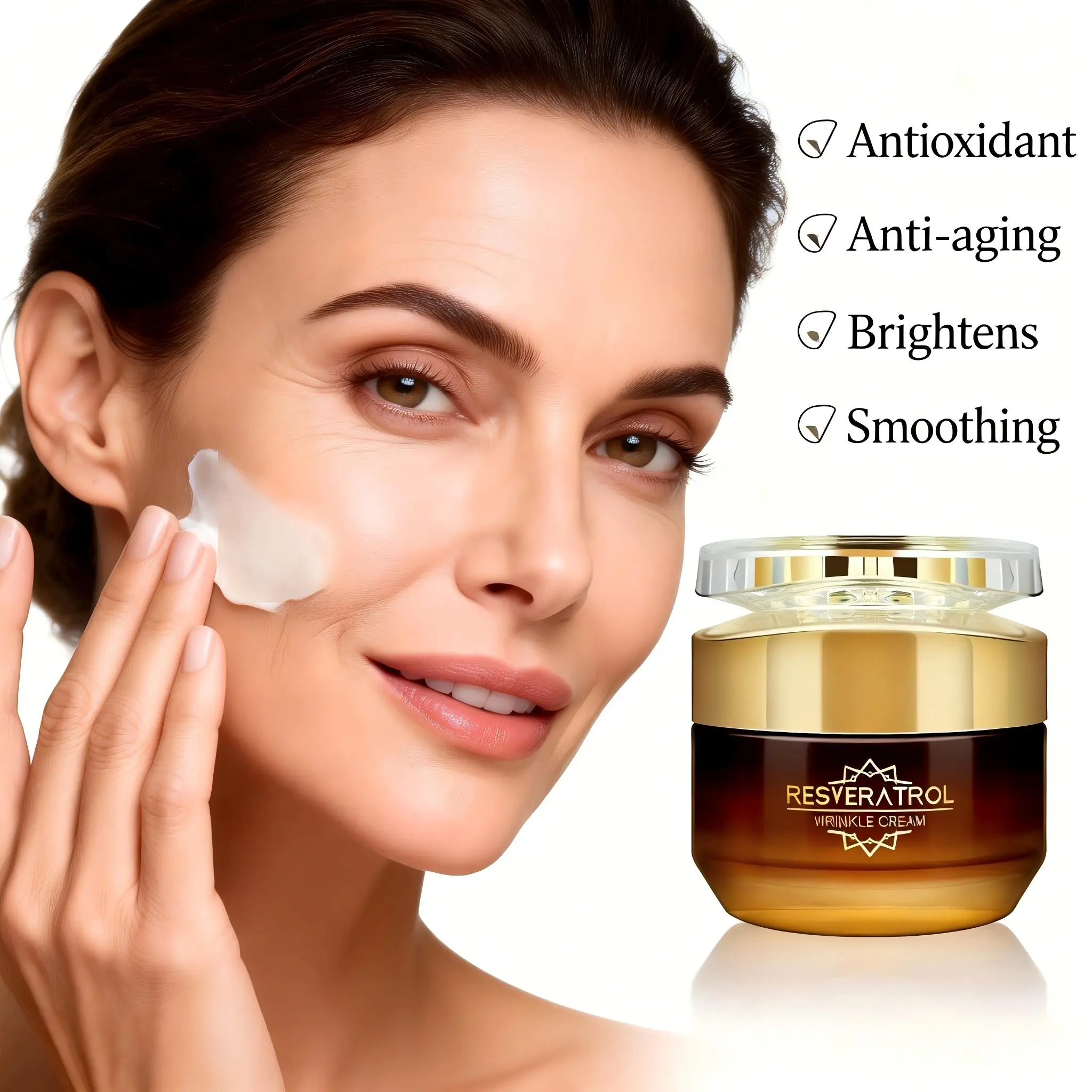 Resveratrol Firming Anti-Wrinkle Moisturizer Cream, Contains Collagen & Niacinamide, Hydrating & Plumping, Anti Aging Moisturizing, Suitable for All Skin Types, 50g