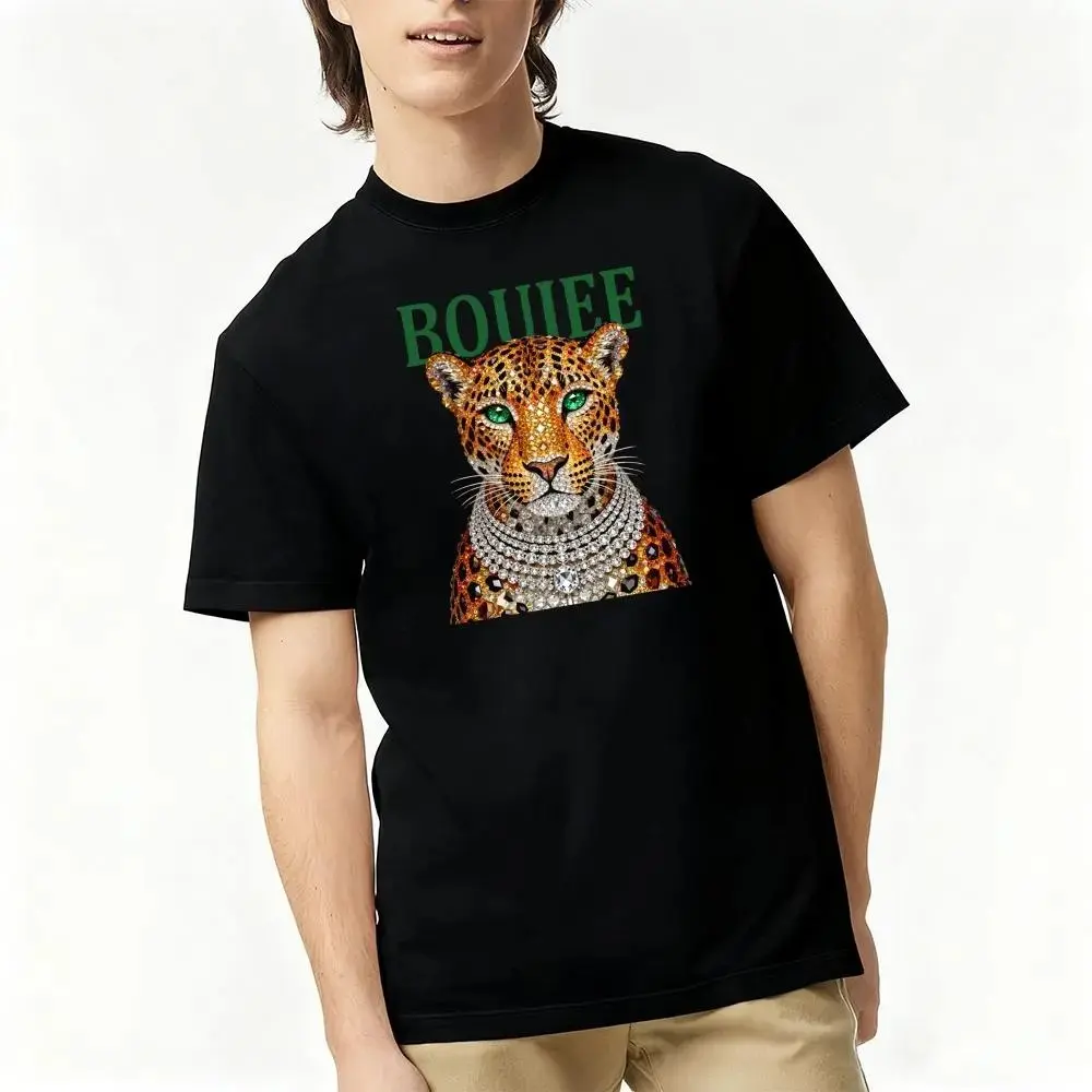 comfy Vintage Leopard Print Shirt, Glam Fashion Graphic Tee, Trendy Animal Print T-Shirt,Boujee Diamond Bling Leopard Head Graphic T-Shirt, Women’s White Luxury Aesthetic Short Sleeve, Rhinestone Effect Boujee Leopard Casual Tee, Glam Fashion Top