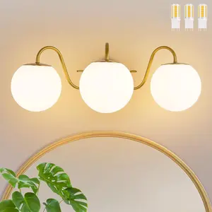 3 Lights  Bathroom  Light Fixtures Over Mirror, Brushed   Lights For Bathroom With Milk White Glass Globe Shade, Wall lights For Bedroom, Hallway, Dressing Table,Includ G9 Bulbs