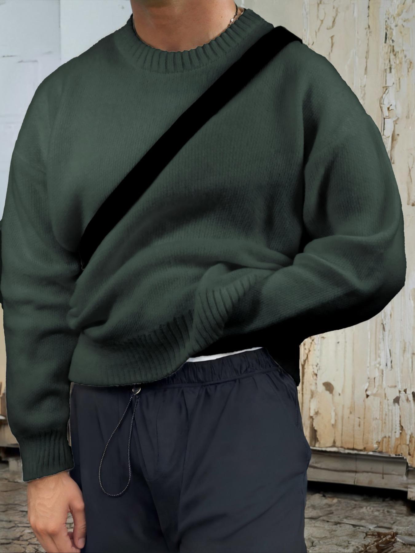 Men's Solid Color Crew Neck Sweater, Casual Fashion Long Sleeve Jumper for Fall & Winter, Men's Knitwear for Daily Wear, Knitted Pullover, Tops