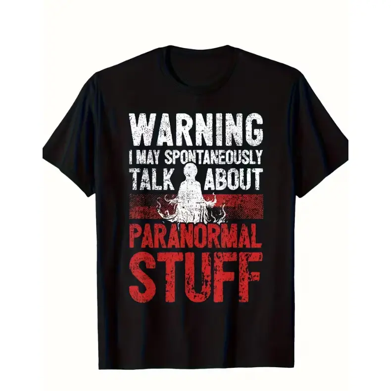 Ghost Hunting Warning Paranormal Investigator T-Shirt, Unisex Casual Round Neck Outdoor Short Sleeve T-Shirt with Pure Cotton, Same Style for Men and Women  Summer Short-Sleeved Printed T-Shirt