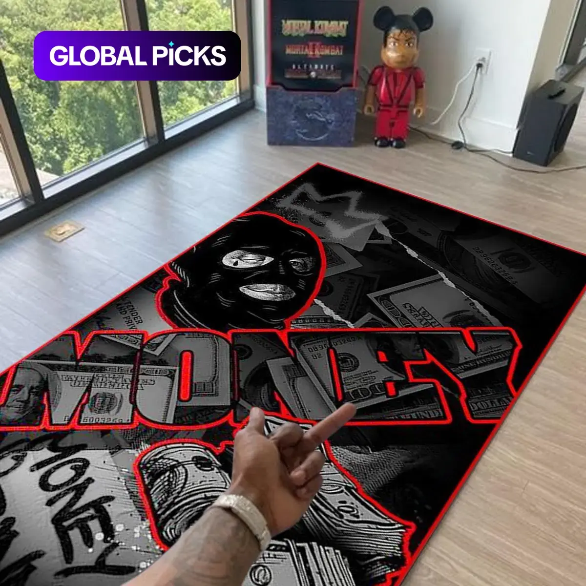 Retro American Gangster Dollar Pattern Rug, Decorative Rug, Abstract Rugs, Abstract Polyester Fiber Area Carpet, Wear-Resistant Easy-Care Floor Mat for Living Room, Bedroom & Leisure Area, Suitable for Home Decor