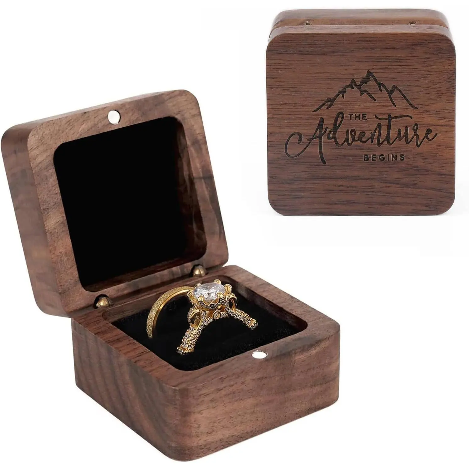Ring Box, Wooden Ring Box for Wedding Ceremony Ring Bearer Box, Engagement Ring Holder  for Anniversaries Day, Birthday
