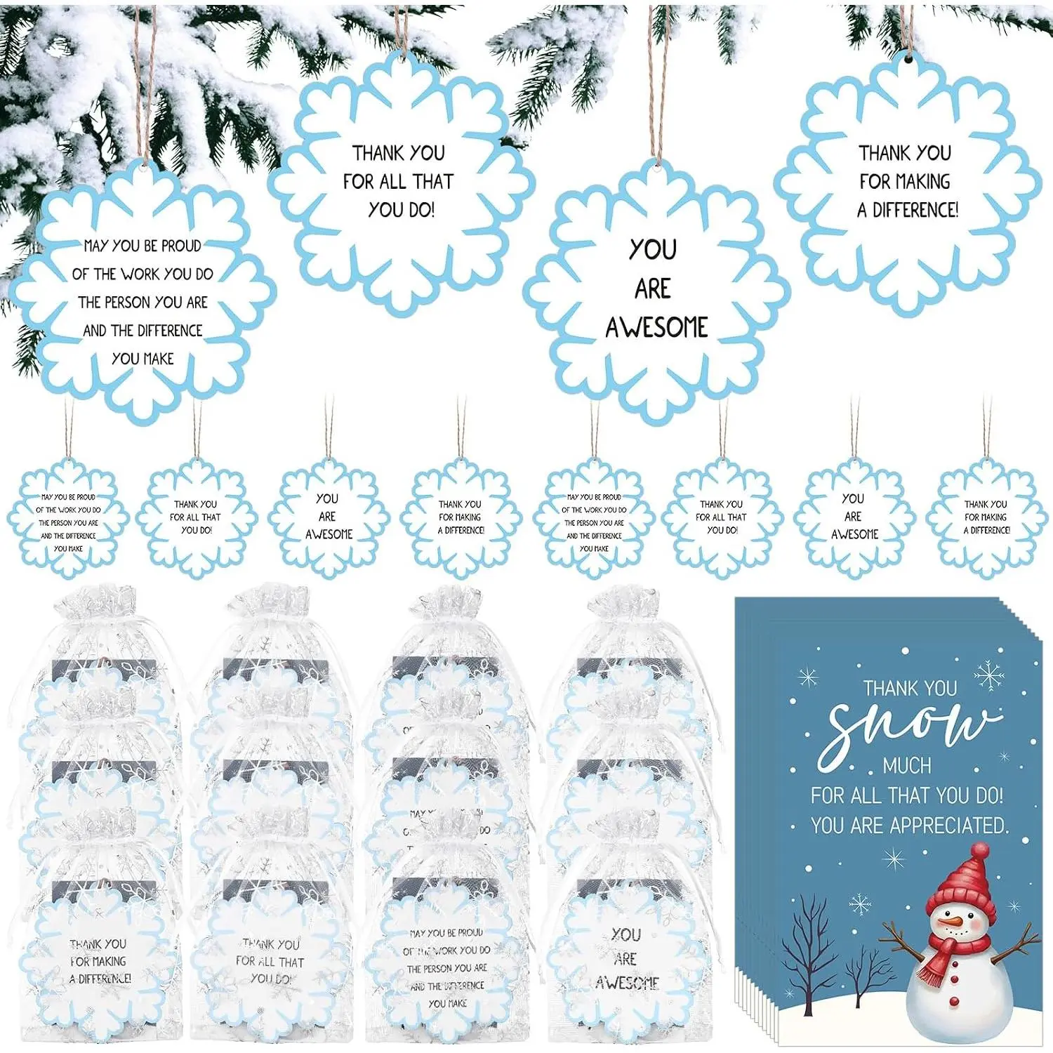 20 Set Inspirational Snowflake Ornaments Winter Snowflake  Decorations,Inspirational Employee Appreciation Gifts with Wooden Snowflake Thank You Card Bag&Rope  Plaque