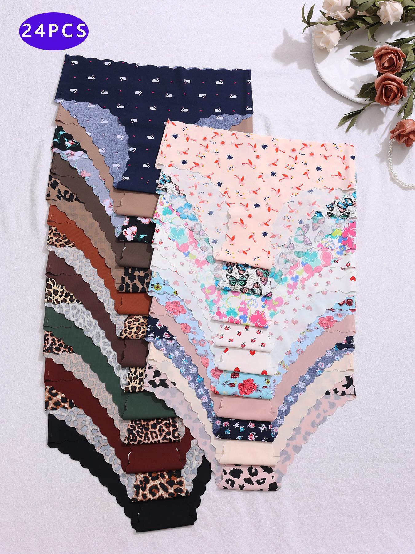 Women's Plain & All Over Print Solid Seamless Panty, Soft Comfy Breathable Knicker for Daily Wear, Underwear for All Seasons