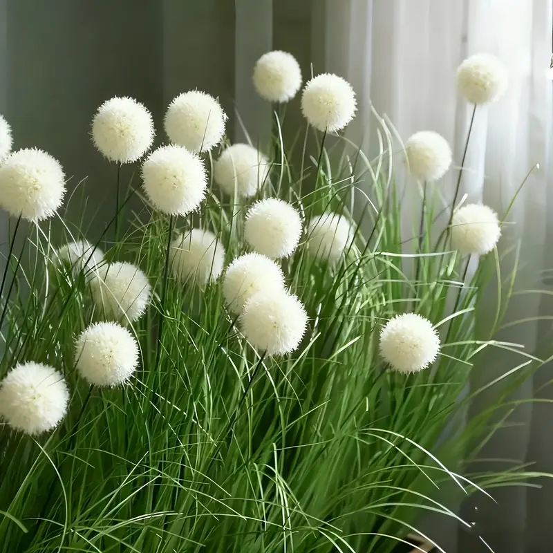 Artificial grass ball with white flowers/collectible - an elegant, pure white round bouquet perfect for home , gardens, and seasonal displays - realistic plastic stems, low maintenance.