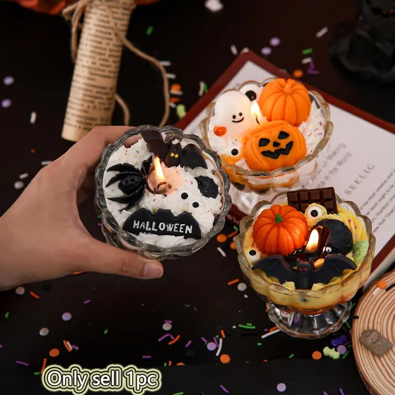 Halloween Scented Candle, Handmade Ghost Spider Bat Pumpkin Decorative Candle, Party Favor, 1pc Halloween Sweet Treat Non Toxic Candle