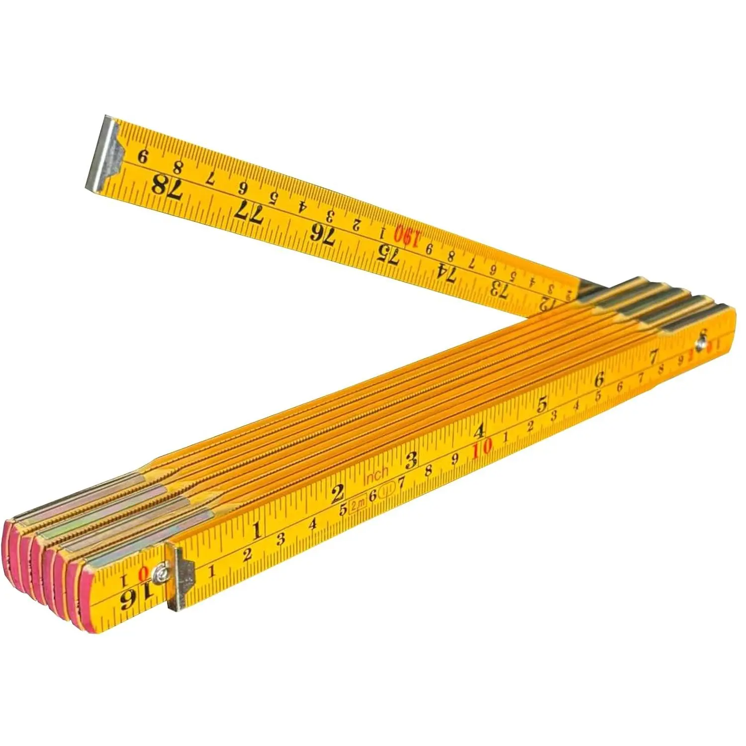 6.5ft/2m Folding Ruler - Inch & Metric Wooden Yardstick | Foldable Ruler | Yellow  Construction Ruler | Folding Yard Stick | Ideal for Carpenters & Woodworking