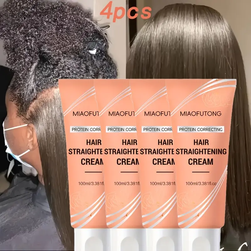 4 Protein Hair Straightening Creams, with Glycerin, Collagen, Suitable for All Hair Types - Smooth, Nourishing, Creates Smooth And Frizz-Free Hair, with Heat Protection, Suitable As a Thoughtful Gift for Mom And Girlfriend