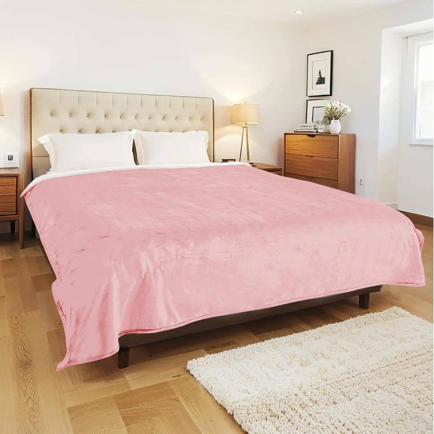 Electric Heated Blanket Queen Size 84" x 90", Soft Flannel for Bed, Couples, 10 Heat Settings, 1-12H Auto Shut Off, Dual Zone Controls, Overheat Protection, Machine Washable, Light Pink