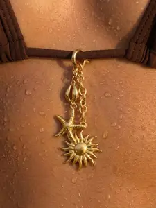 Beach Style Swimsuit Clip with Sun Star Shell Pendant, Sun Star Shell Trio Design, Bikini Waist Decorative Clip