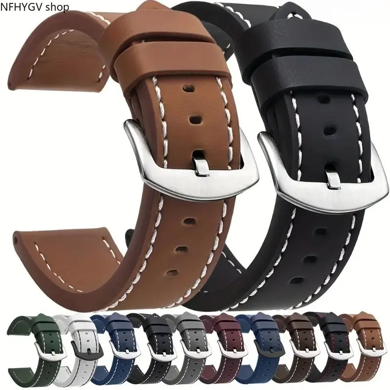 Smart Watch Leather Replacement Straps Retro Classic Leather Wrist Bands, 20 To 22Mm Wearable Tech Accessories Compatible With Galaxy Watch 6 5 4 Active 2 3, Vintage Soft Gear For Daily Business Outfits And Outdoor Sports Activities
