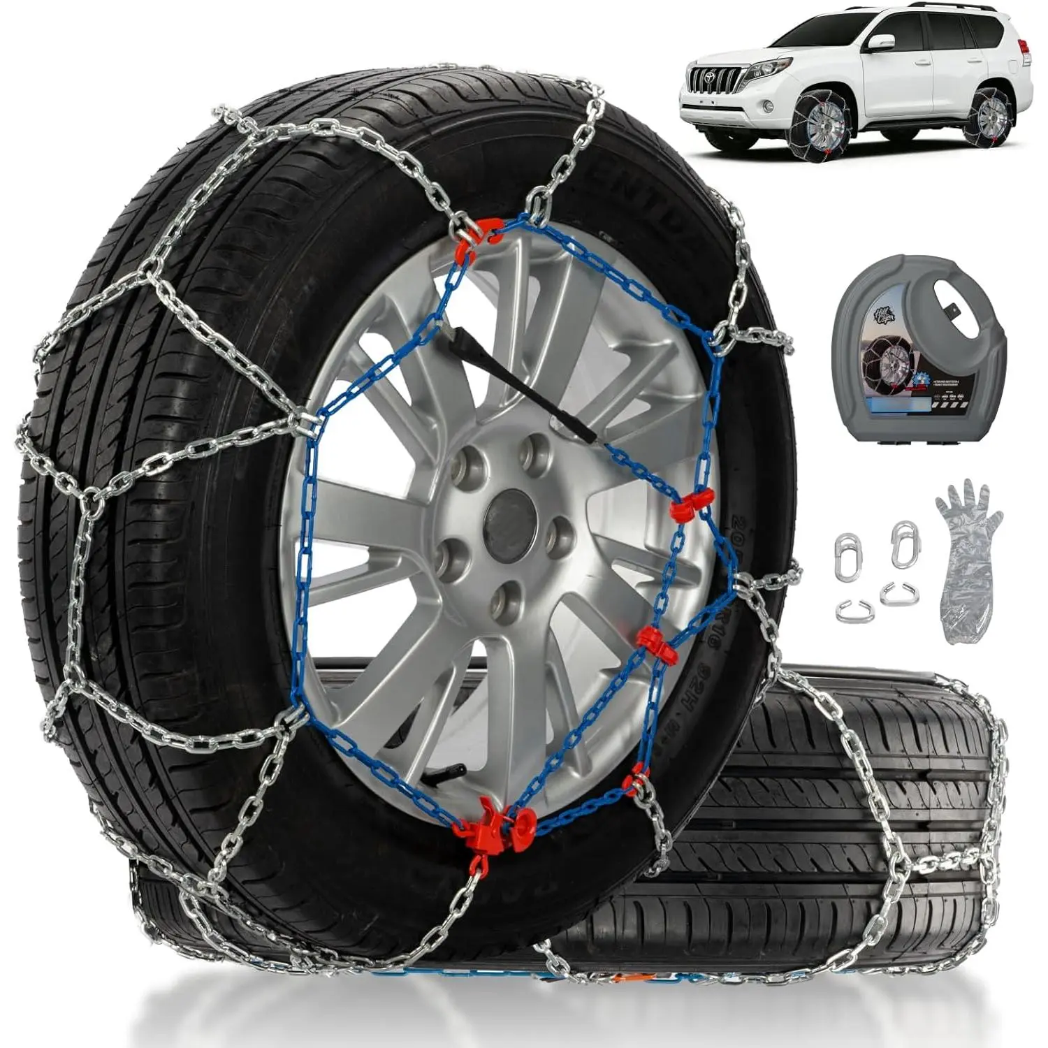 Snow Chains for Pickup  & SUVs Off-road, Heavy Duty Quick Fit & Easy Installation Snow Tire Chains, Portable   Tire Traction Chain, Set of 2 (HP2330)
