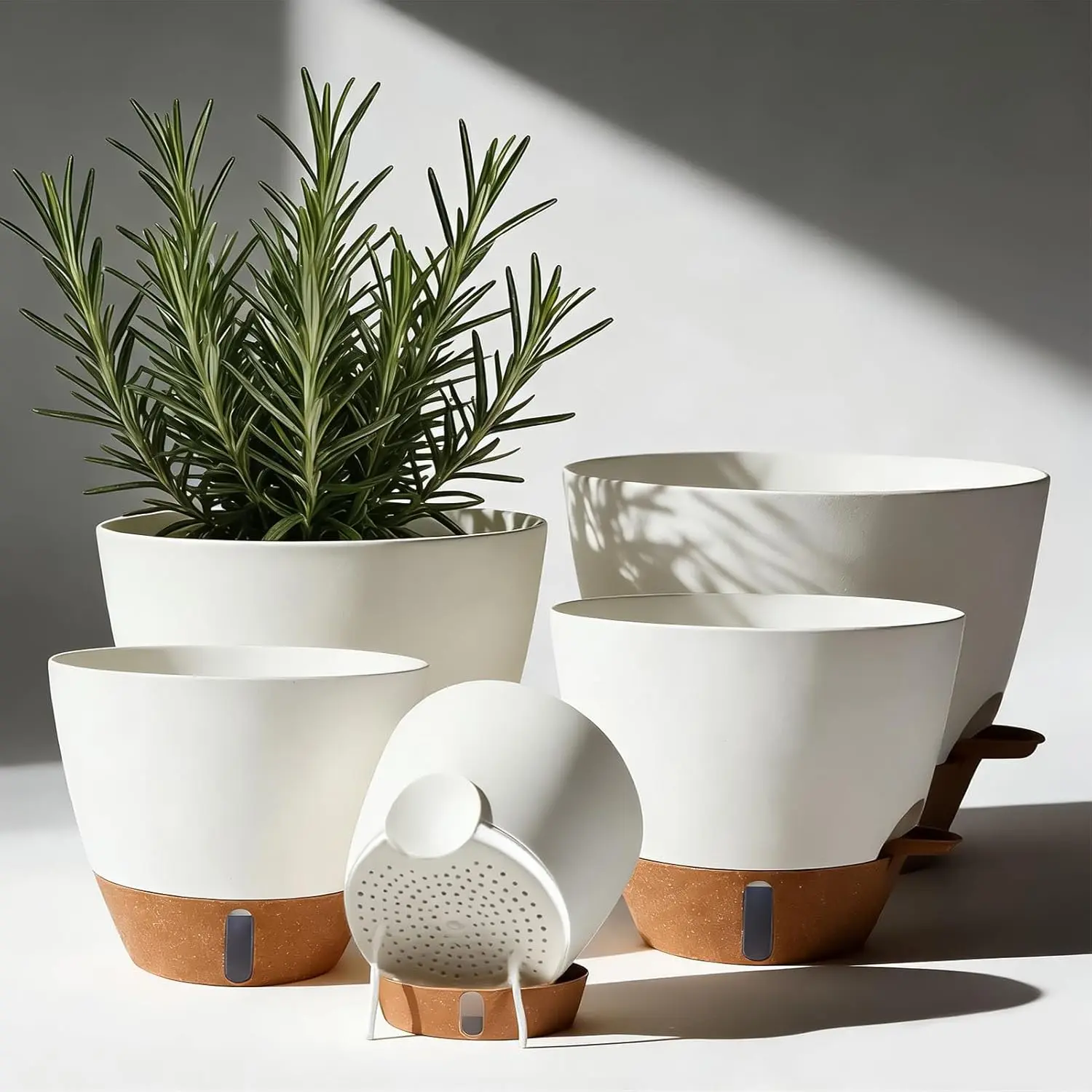 7/6.5/6/5.5/5 Inch Self Watering Pots, Plastic Flower Pots with Multi Mesh Drainage Holes and Deep Reservoir for Indoor Outdoor Garden  and  (White, 5/5.5/6/6.5/7)