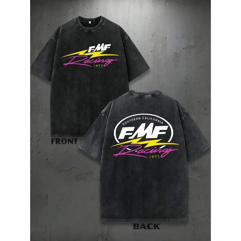 Women's Oversized Retro Printed Fitted T-Shirt - Soft Washed Cotton Short-Sleeve Gym Streetwear Top with 1973 Motocross Print, Customizable, Digital Print, Customized