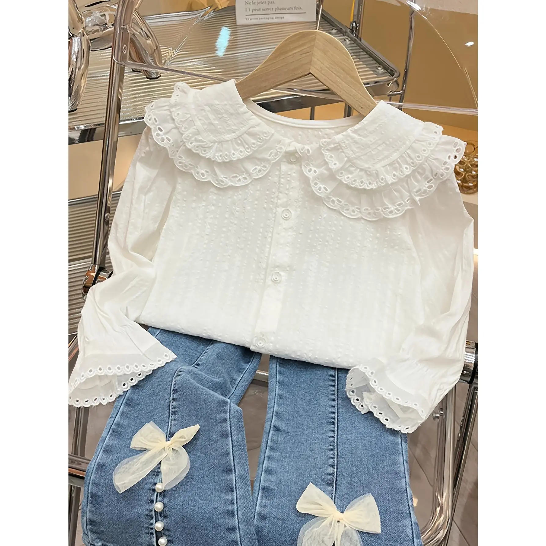 Girls' Shirt Baby Long Sleeve Spring Children's Double-Layer Doll Collar Blouse Girl's Top Princess Shirt-dhy