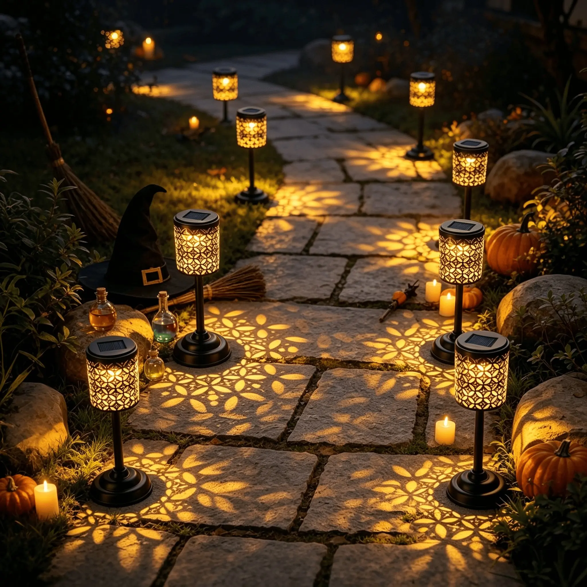 Solar Iron Art Projector Table Lamp, Warm Color Metal, Ideal for Courtyard, Garden, Bedroom, Desktop, Christmas, Halloween, Valentine's Day Decor