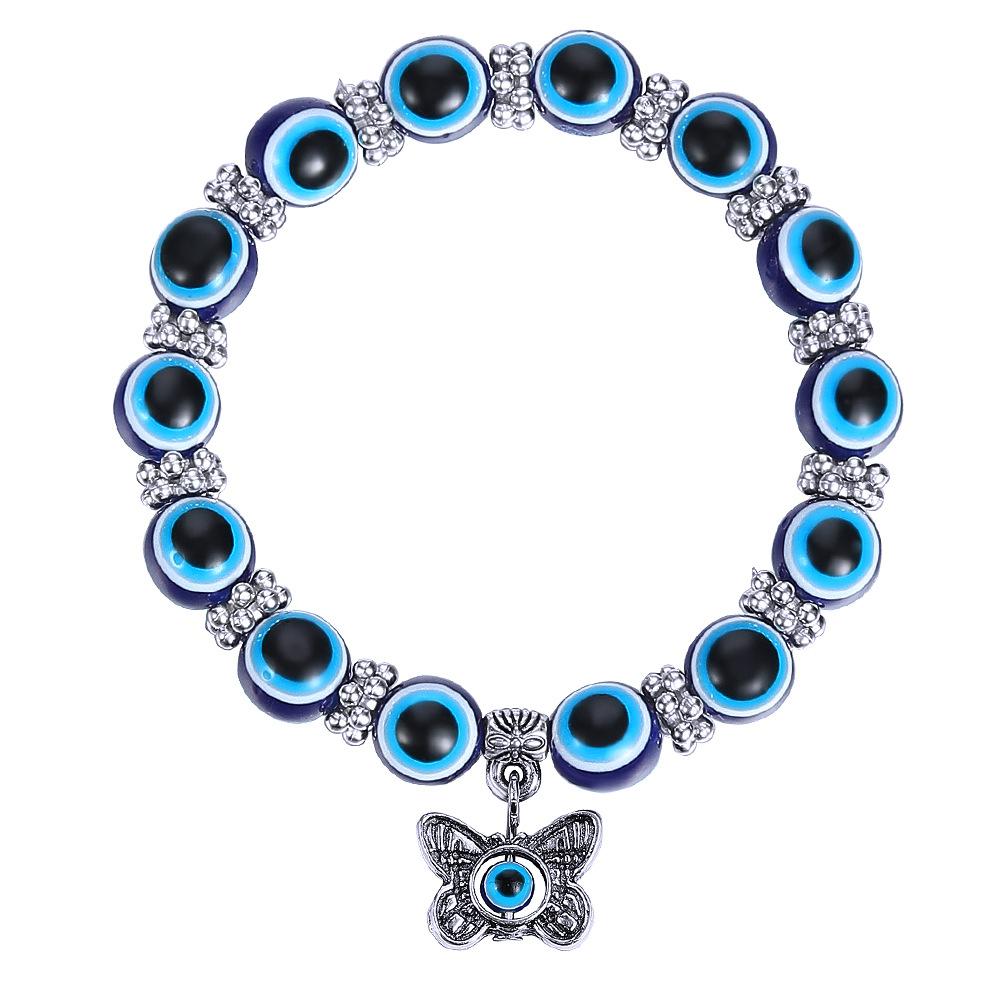 Evil Eye Bracelet Butterfly Elephant Fatima Hand Pendant Resin Beads Blue Eye Bracelet