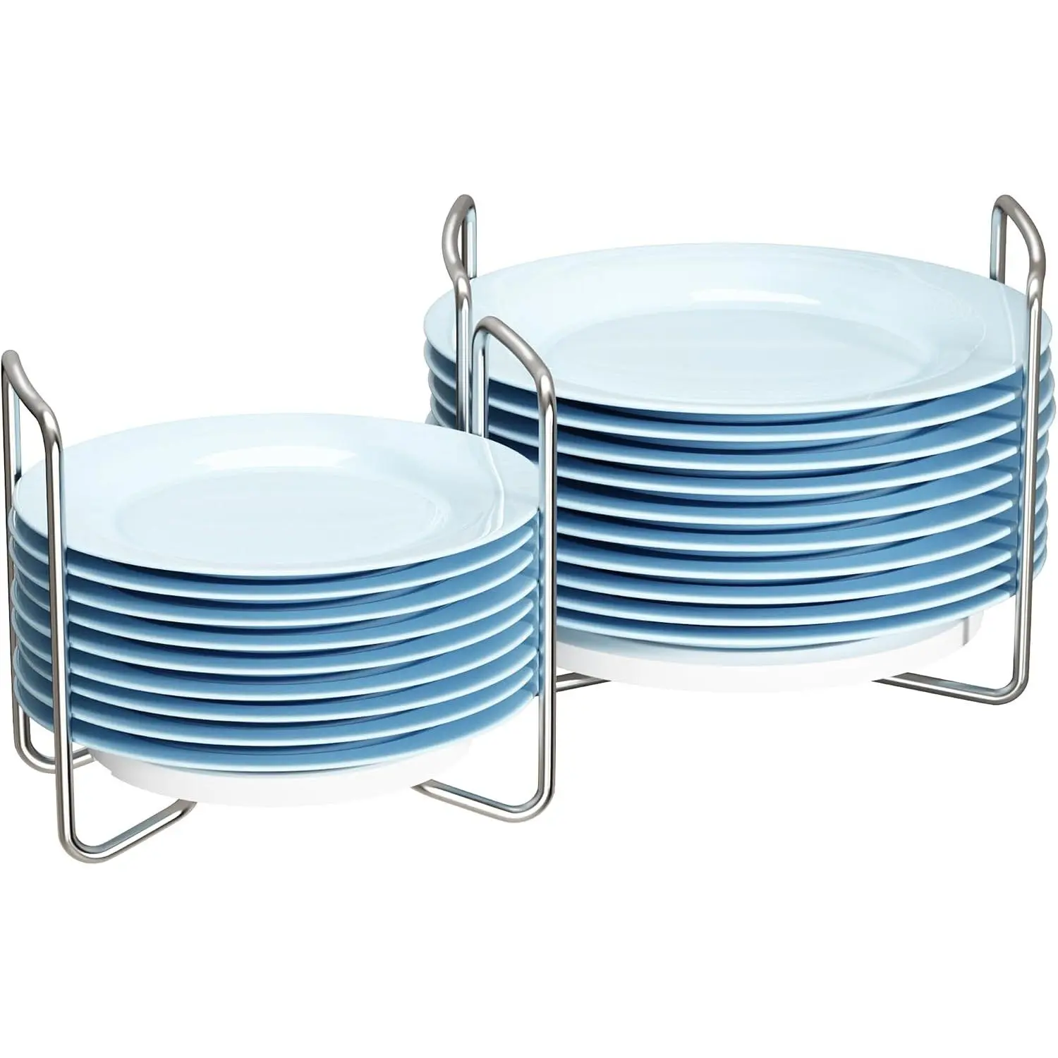 2-Pack Durable 304 Stainless Steel Plate Organizer Rack with Portable Handle, Kitchen Cabinet Drawer Storage, Fits 6.75"-8.5" Plates